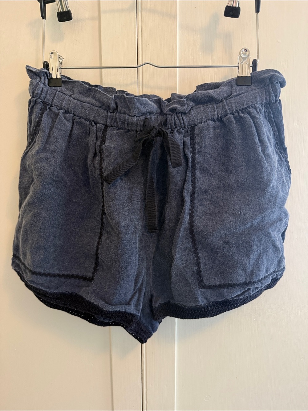 Ulla Johnson Indigo Terry Drawstring Linen Shorts